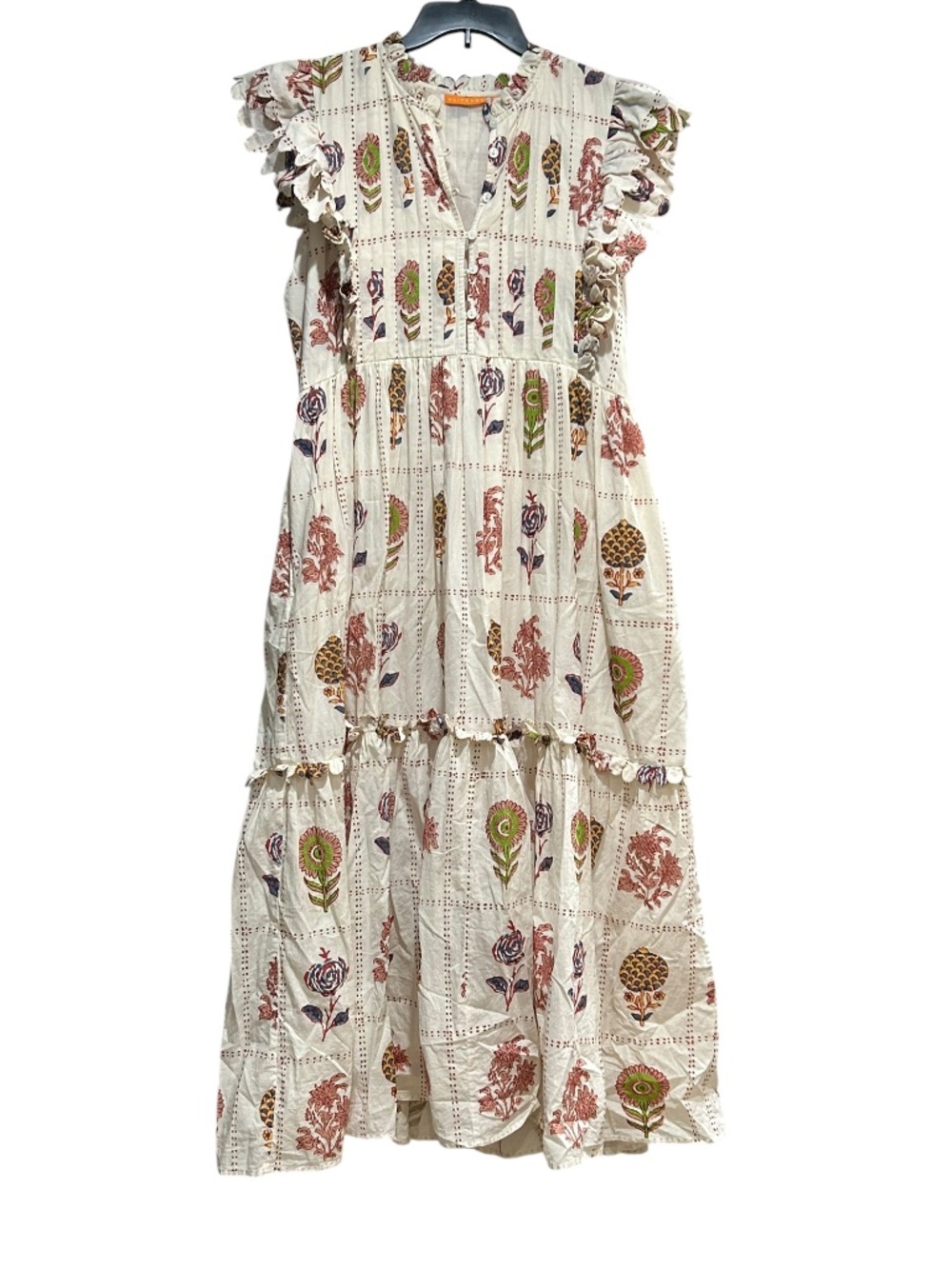 OLIPHANT Floral Print Ruffle Scallop Maxi Dress Women's Size XL